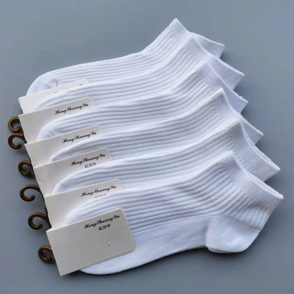 5 Pairs One Set Unisex Solid Color Pure Cotton Low Cut Ankle Socks Breathable Black White Short Socks Daily Wear For Men Women