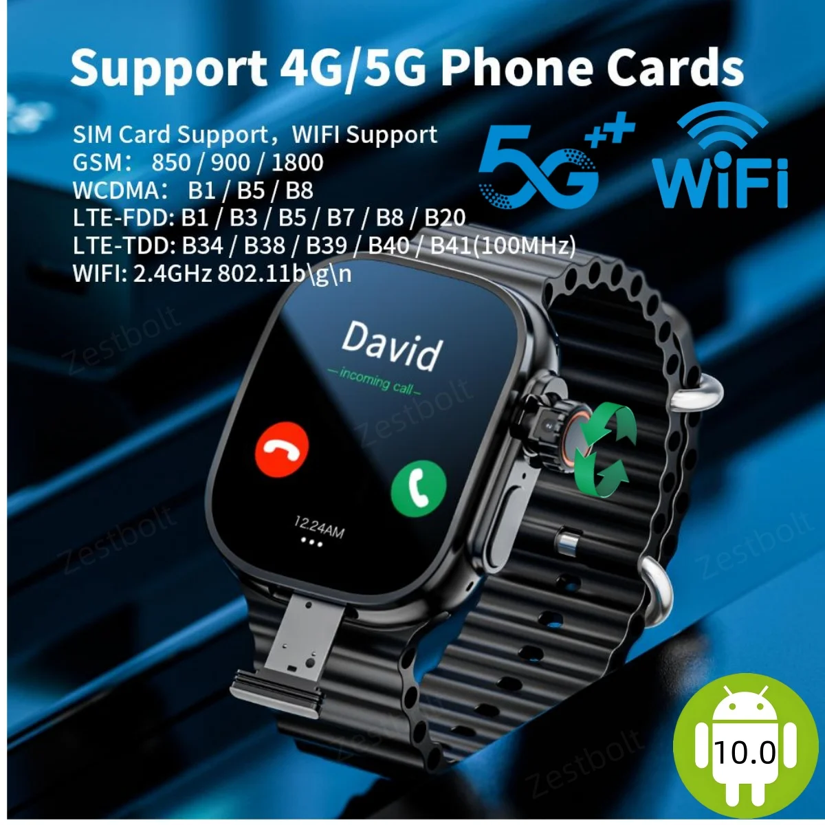 

Curved Display 4G Android 10 Smartwatch Smart Watch With 180° Rotating camera WiFi GPS SIM card Slot 2.26-inch Amoled Play Store