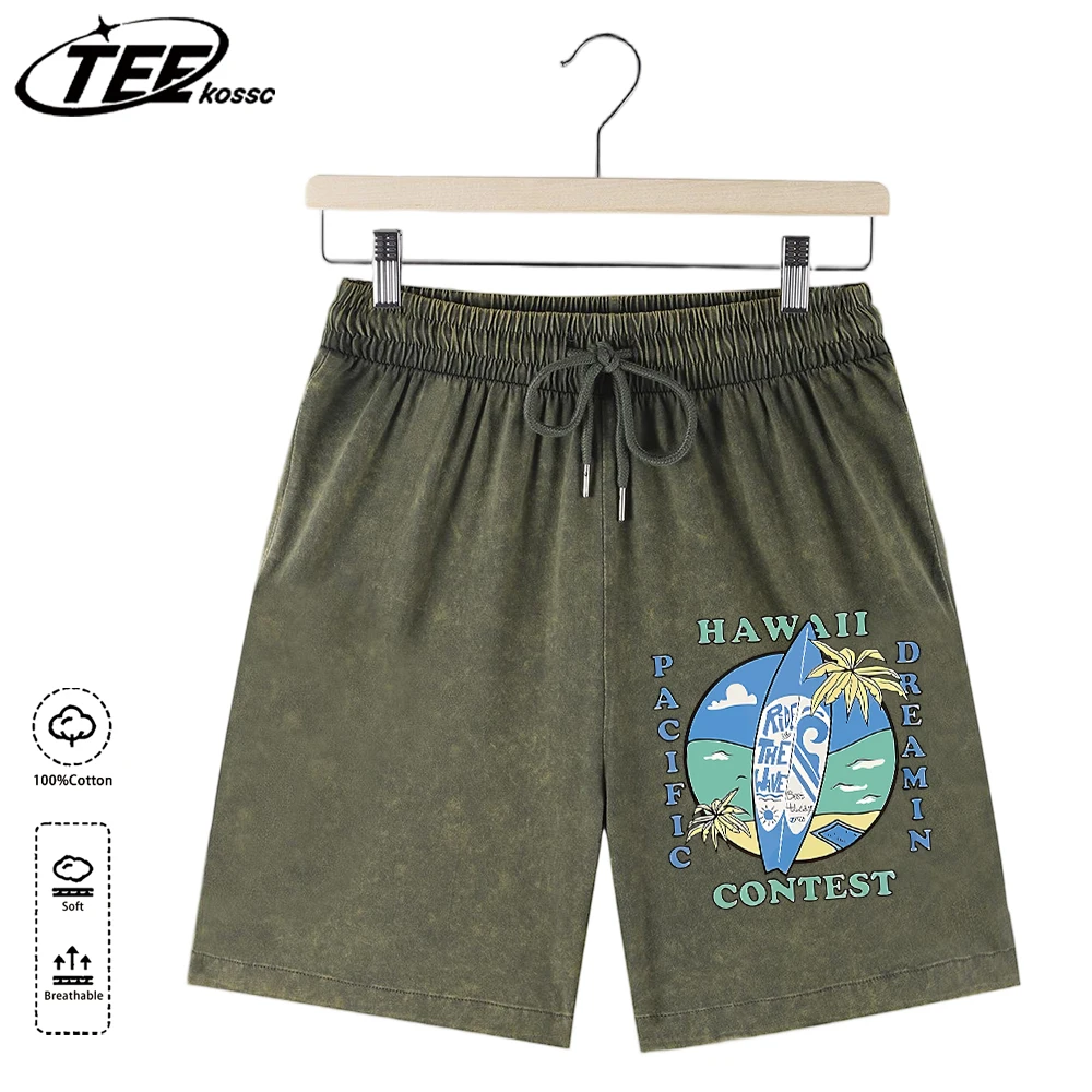 

Мужские летние повседневные шорты Hawaii Pacific Dreamin Contest Print, дышащие хлопковые шорты, универсальные шорты большого размера