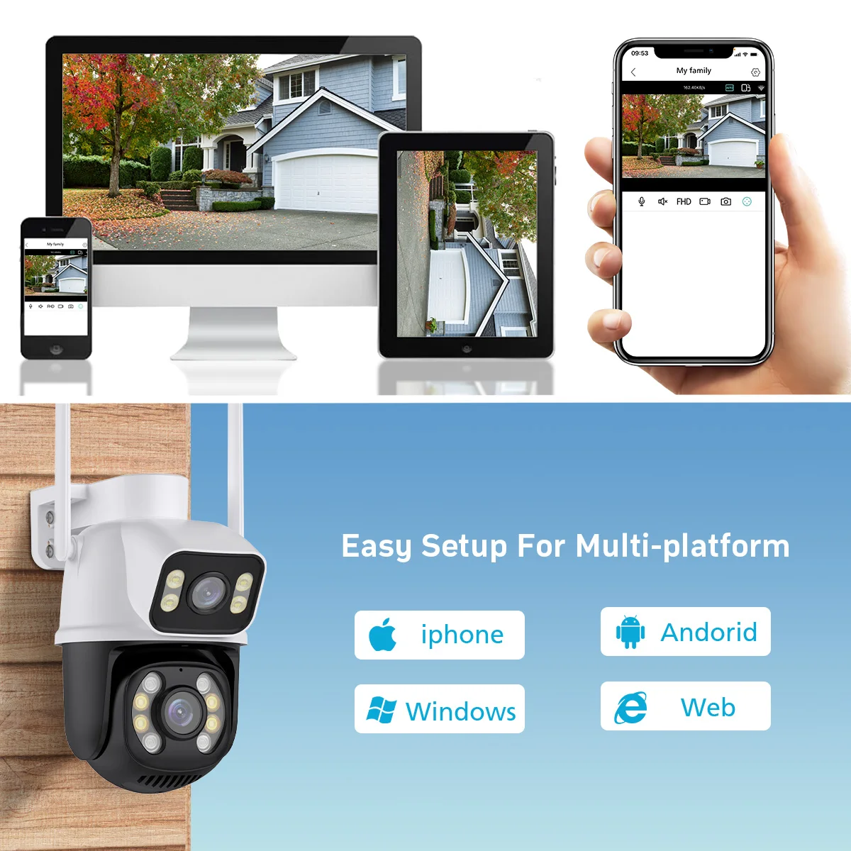 4K 8MP Dual Lens Wifi PTZ Camera Outdoor Night Vision Dual Screen Human Detection 4MP Security Protection CCTV IP Camera