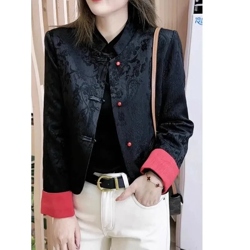 

2025 New Chinese Style Blouse Coat Women's Vintage Buttoned Cardigan Flattering Slim Long Sleeve Jacket Spring Luxury Outerwear