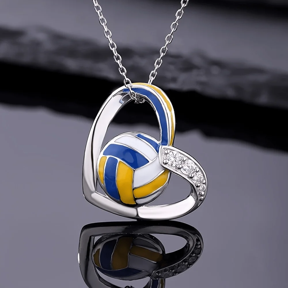 1pc Fashion Bohemian Style Platinum-Plated Necklace, Sports Shape Jewelry, Heart Shape Pendant Volleyball Necklace For Men