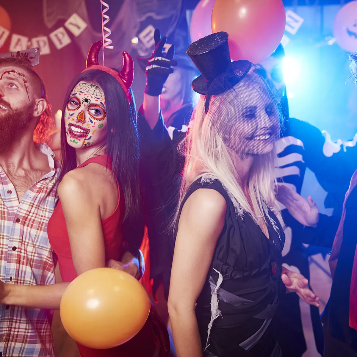 

9 листов наклеек для лица на Хэллоуин, легко наносятся, временные татуировки, цветочные переводные наклейки в стиле фильмов ужасов, безопасные для кожи, долговечные