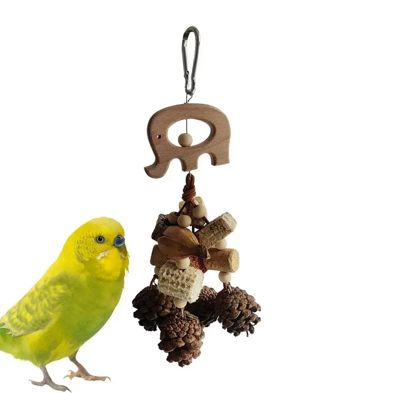 Parrot Foraging Toys Dangling Wooden Bird Toys With Pine Cones Funny Parrot Toys Pinecone Chewing Toy For Small And Medium-Sized