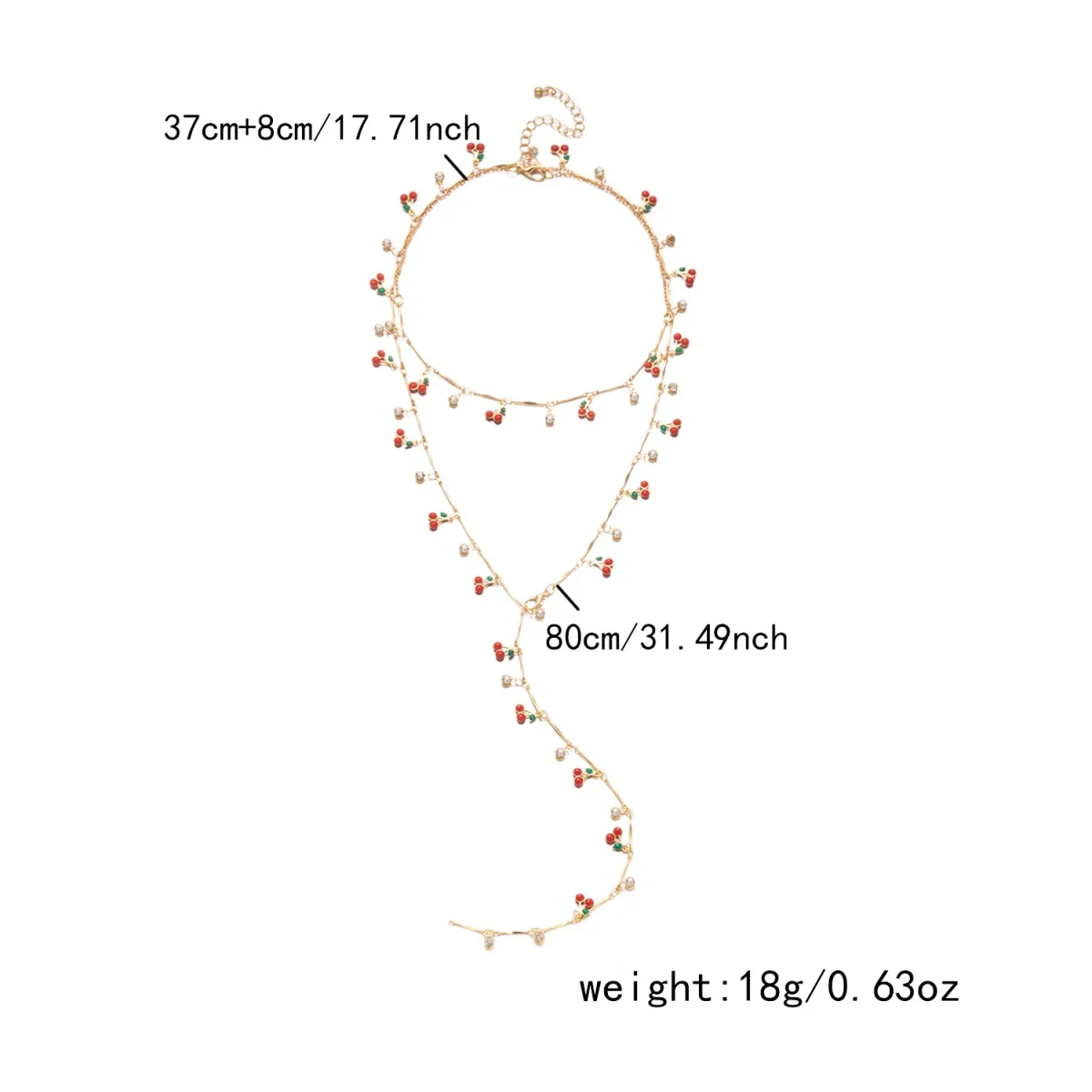 Mehrschichtiger roter Kirschherz-Schal, Y-förmige lange Halskette für Damen und Herren, süße Erdbeerblume, künstliche Perlen-Choker-Schmuckstücke – Detail 33