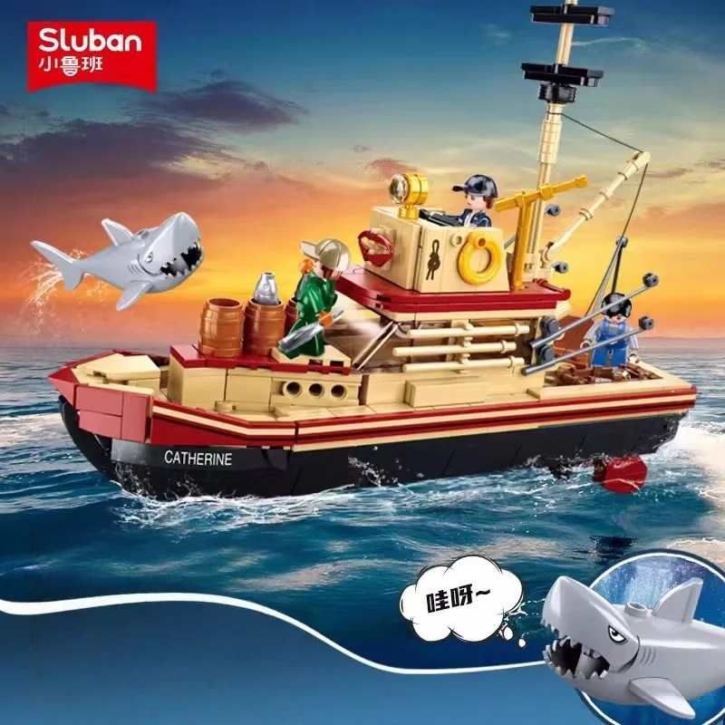 

Sluban Building blocks 1118 Great White Shark 1119 fishing boat model boy toy birthday gift