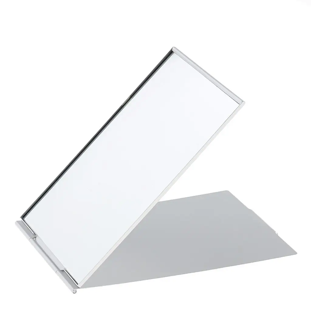 Travel Compact Square Folding Makeup Cosmetic Mirror Silver w/ Aluminum Frame