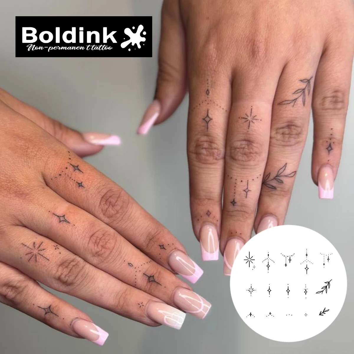 Boldink Plant-based Geometric Chevron V-Line Micro Tattoo Set for Symmetrical Elegance, Subtle Knuckle Accents & Minimalist Ever
