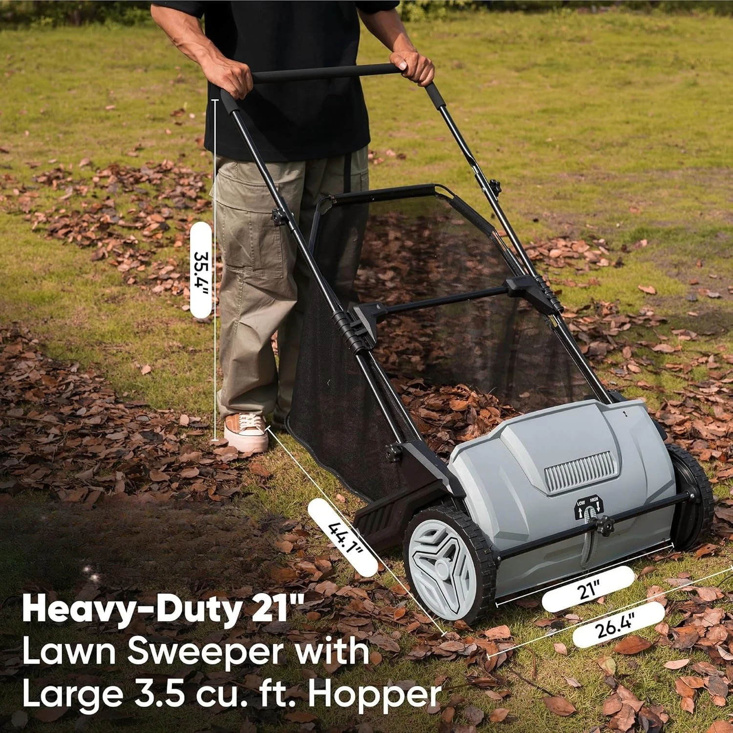 

21-Inch Push Lawn Sweeper, Grass, Lawn and Leaf Cleanup Collector with Large 3.5 cu. ft. Hopper Bag