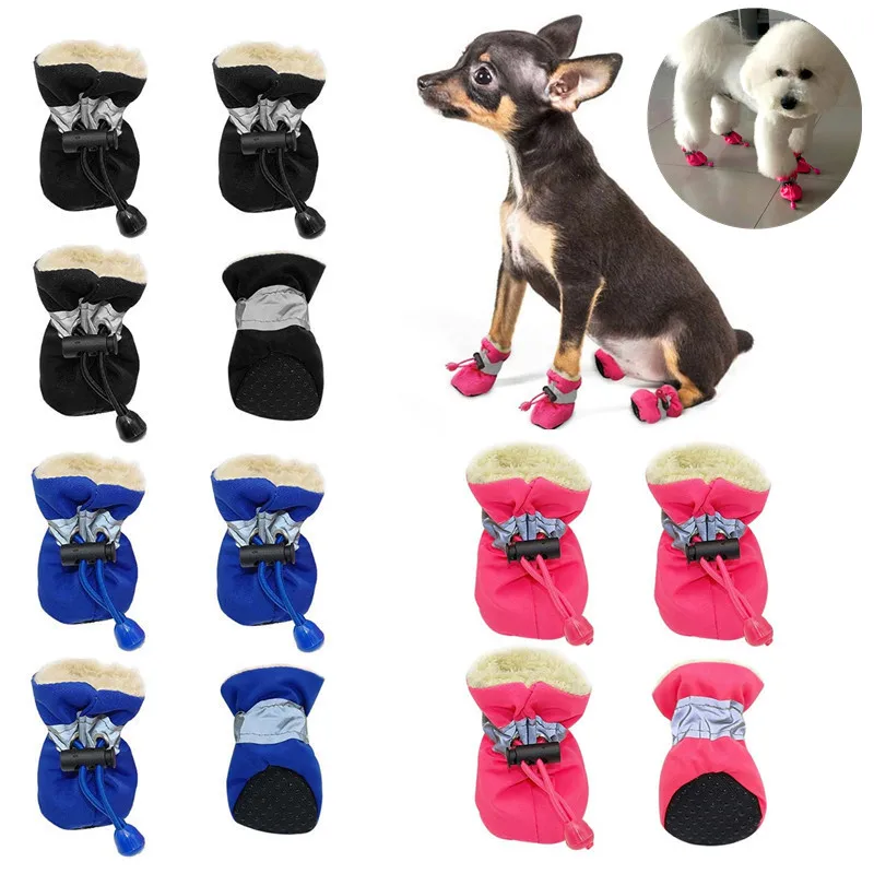 4 Pcs Waterproof Winter Pet Dog Shoes Anti-slip Rain Snow Boots Footwear Thick Warm For Small Cats Puppy Dogs Socks Booties New