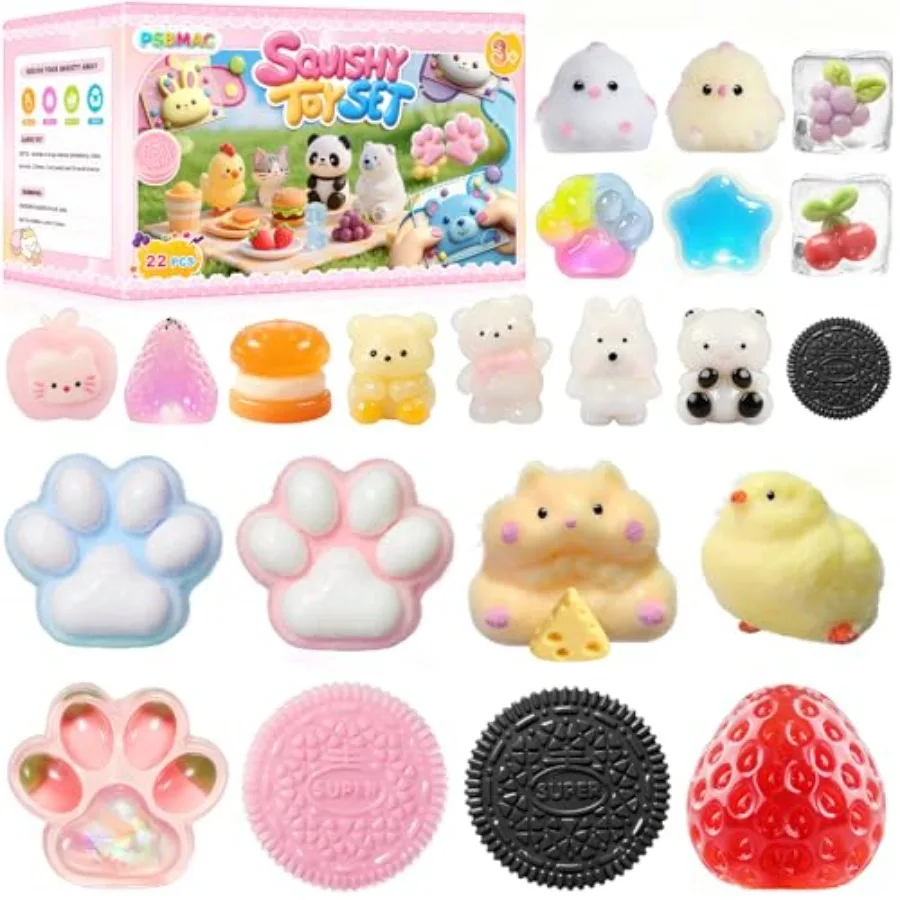 

22PCS Squishy Toys, Adorable Squeeze Toys Set, Fidget Toys Kit for and Adults, Squishies Ideal for Anxiety Stress Relief, Party