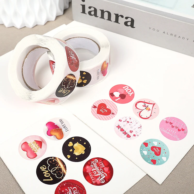 

500Pcs Heart Love Shape Labels Valentine's Day Gift Box Packaging Paper Sticker Candy Gift Bag Wrapping Birthday Wedding Sticker