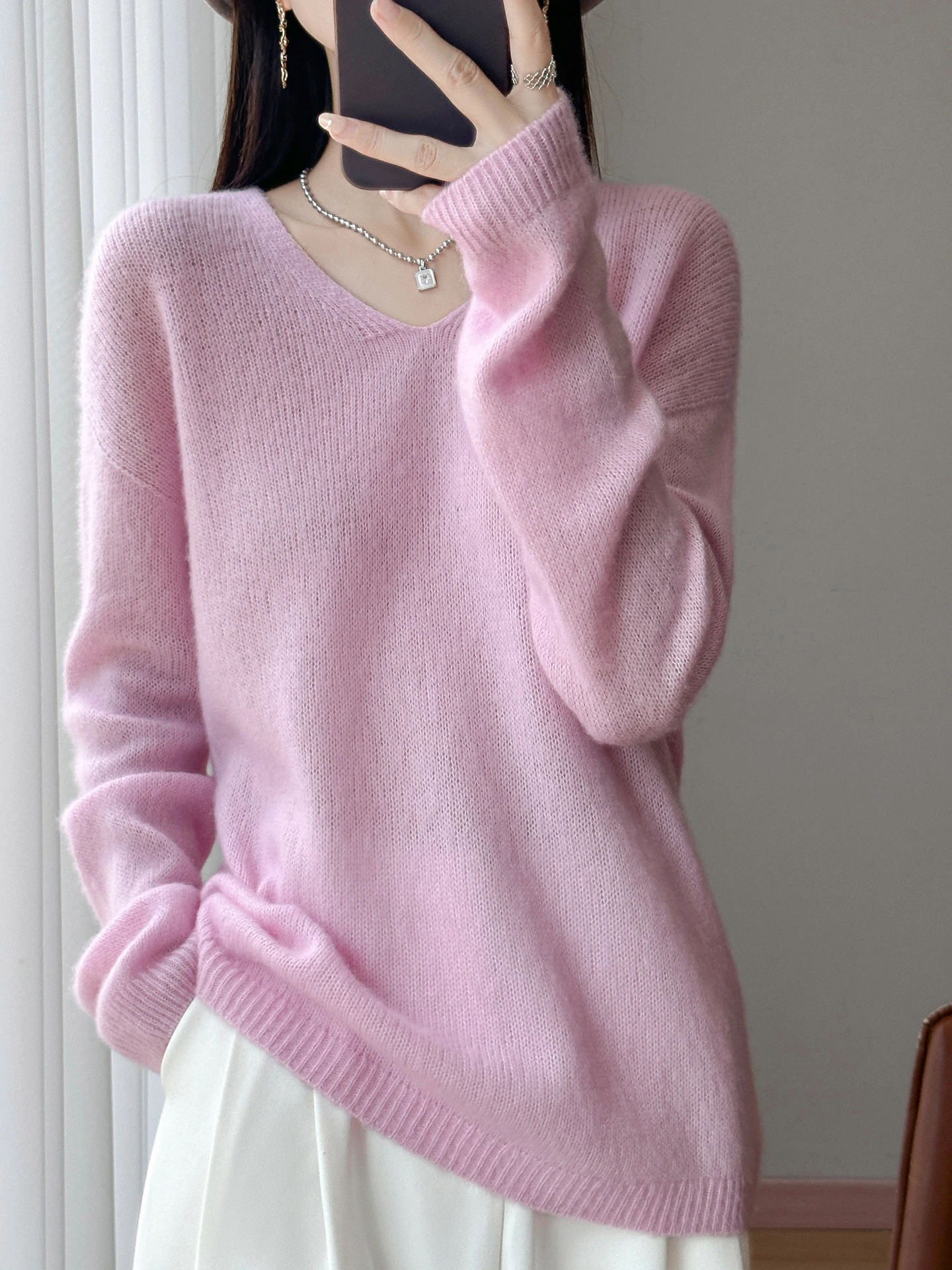 TLOML 여성용 브이넥 긴팔 풀오버 100% 메리노 울 스웨터 봄 가을 따뜻하고 부드러운 심플 스타일 울 니트웨어 캐주얼 탑