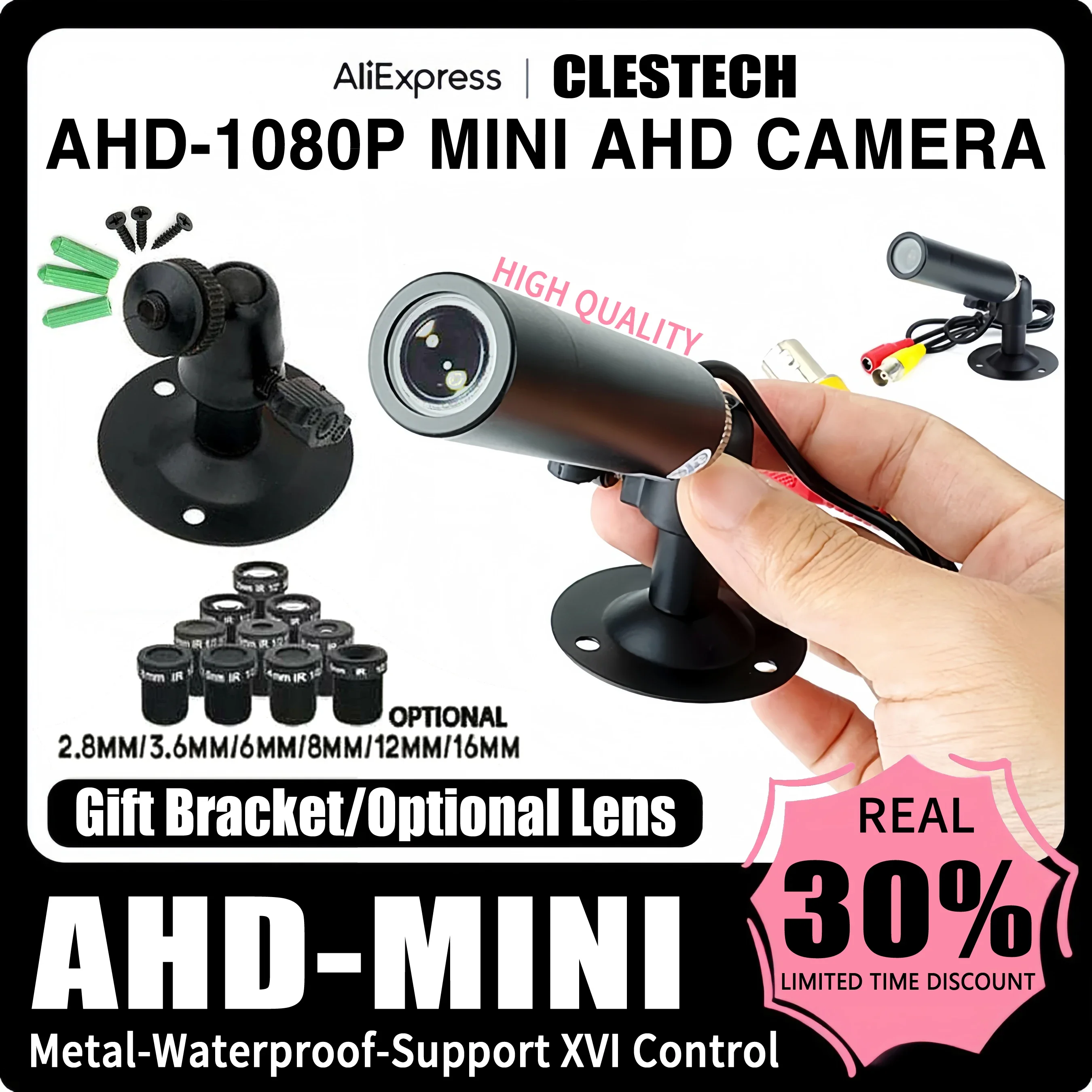 camera cctv impermeavel com suporte pequena seguranca micro vigilancia opcoes de lente metal bala mini hd ahd cctv 1080p 20mp ip66 01