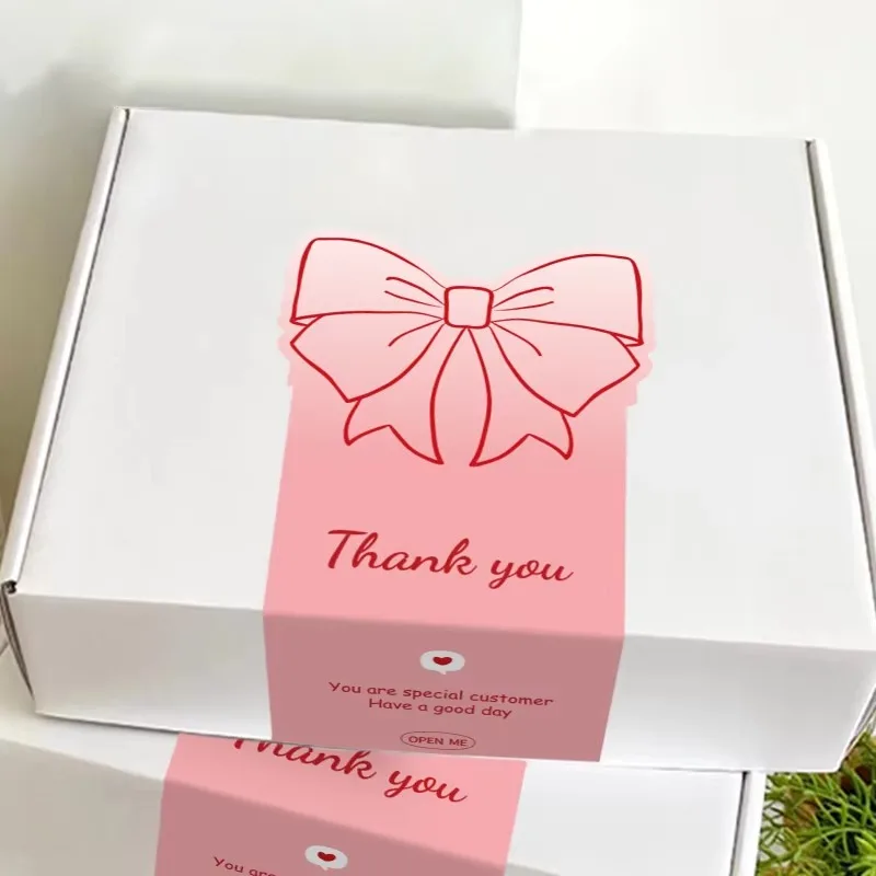 Autocollants de remerciement roses mignons avec nœud papillon, autocollants de scellage pour boîte cadeau, étiquettes décoratives adhésives pour boîte cadeau.