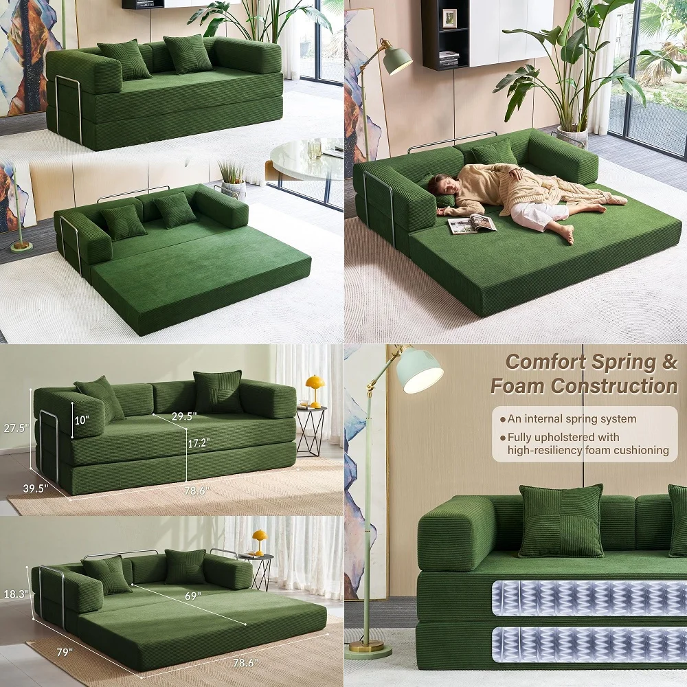 

Sofa Bed,3 in 1 Pull Out Couch Adjustable Backrest, Modern Velvet Upholstery Sleeper Sofa Bed, Loveseat Couch for Living Room,