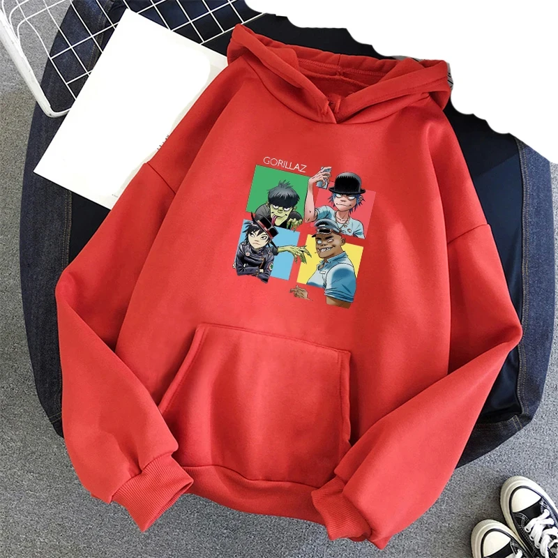 Cartoon Gorillaz Hoodies Music Rock Band Print Men Woman Hip Hop Hoodie Fashion Streetwear Sweatshirts Pullovers Unisex Clothing