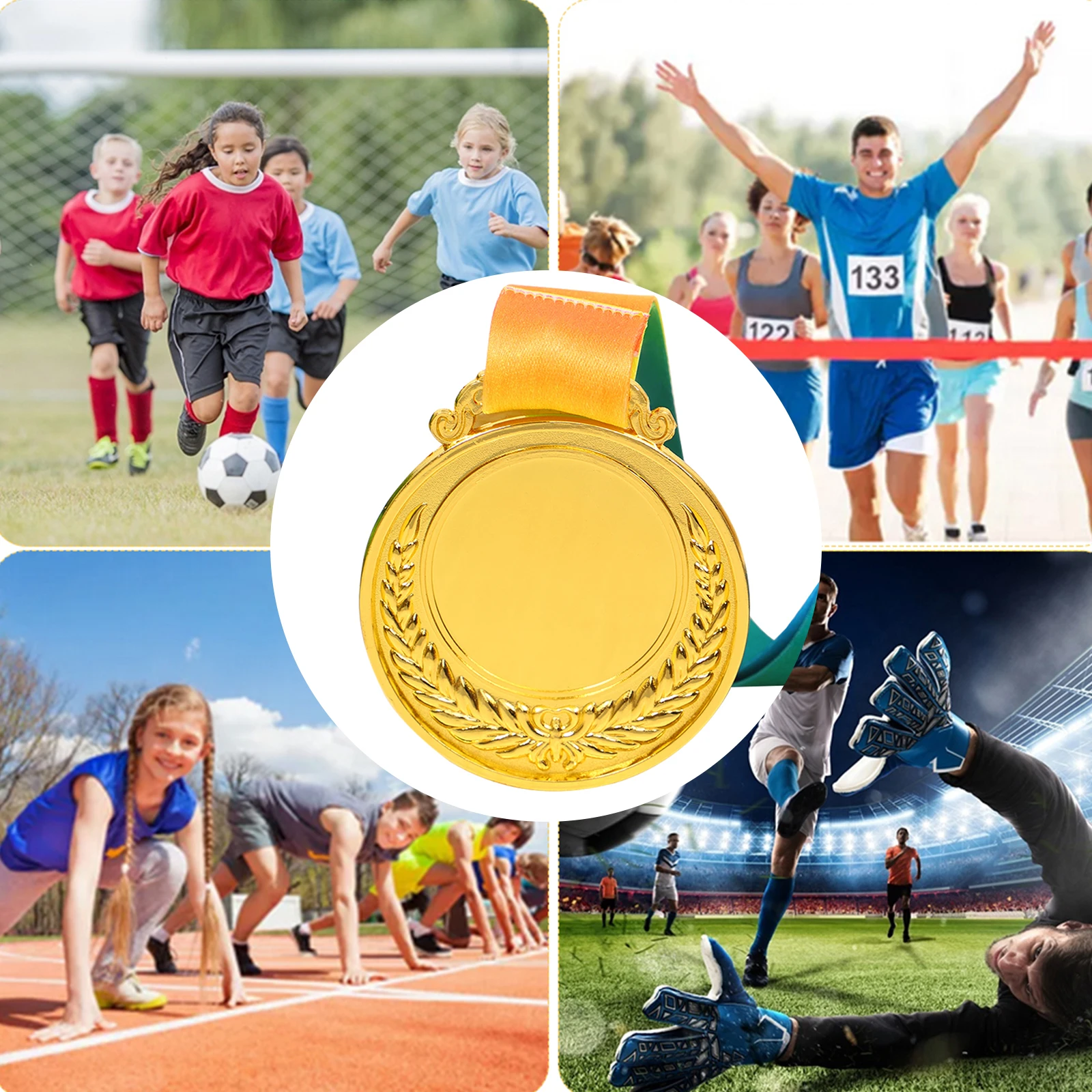 6.5cm Wheat Ear Metal Medals with Neck Ribbon Competition Award Medal Round Winner Prize Present for Kids  Sports Meeting