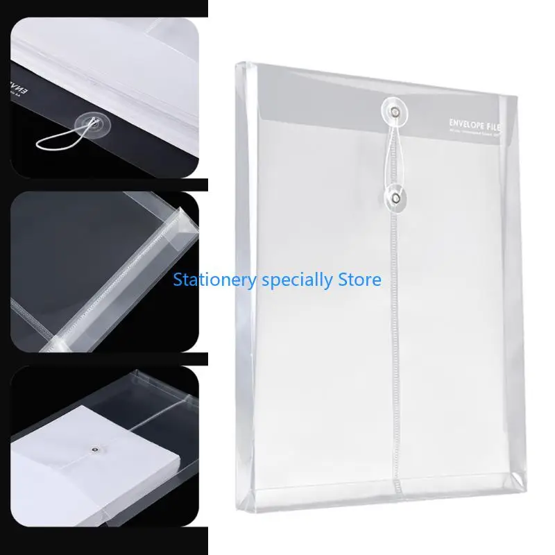 

P0RB 10Pcs File Wallet Letter Size Folder Document Organizers String Closure Clear Water Resistant File Pouches For Office
