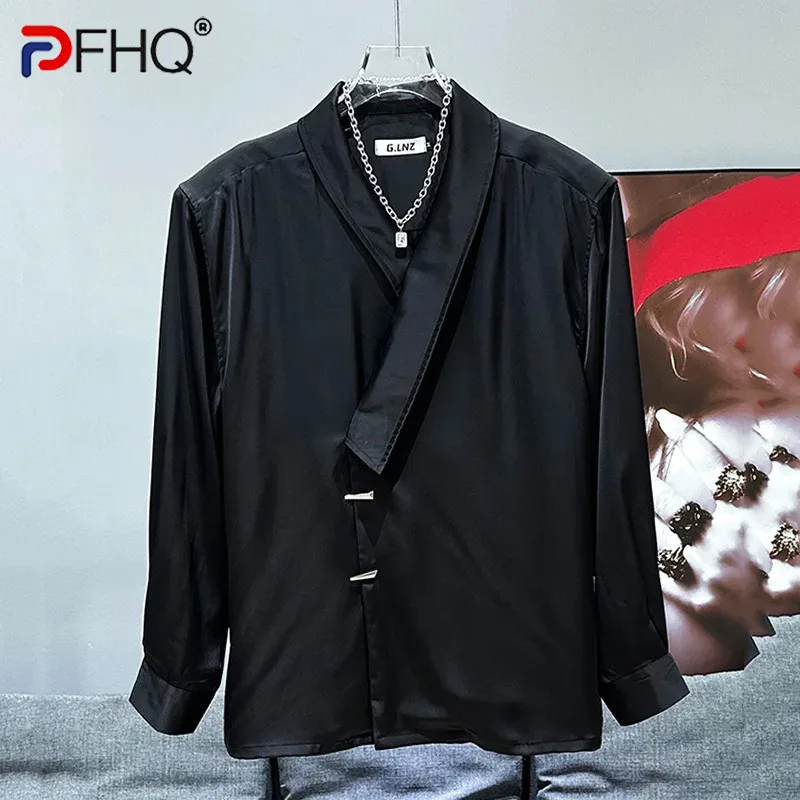 PFHQ 2024 Summer New Fashion Casual Shirt Korean Loose Versatile Metal Decoration SLong Neck Shirt darkwear tops