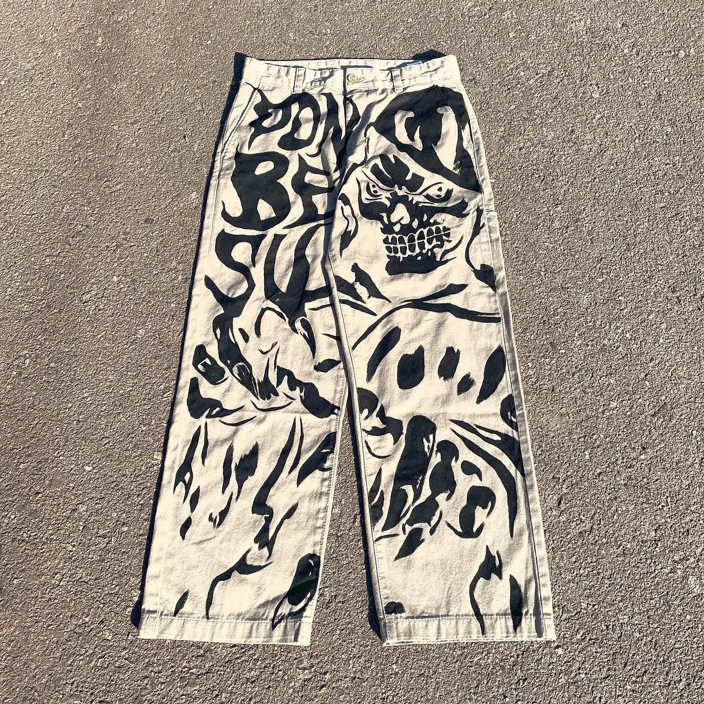 Schedel Ghost Print Baggy Jeans Nieuwe Stijl Wijde Pijpen Broek Y 2K Harajuku Populaire Streetwear Voor Dames Hoge Taille Broek