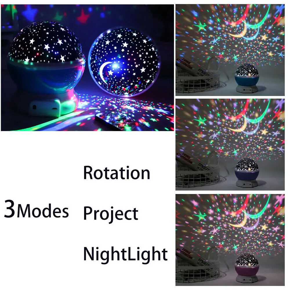 Galaxy Projector Starry Sky Rotating LED Night Light, Decoração de Natal, Baby Lamp, Romântico, Indoor, Lua, Projeção, Kid Gift