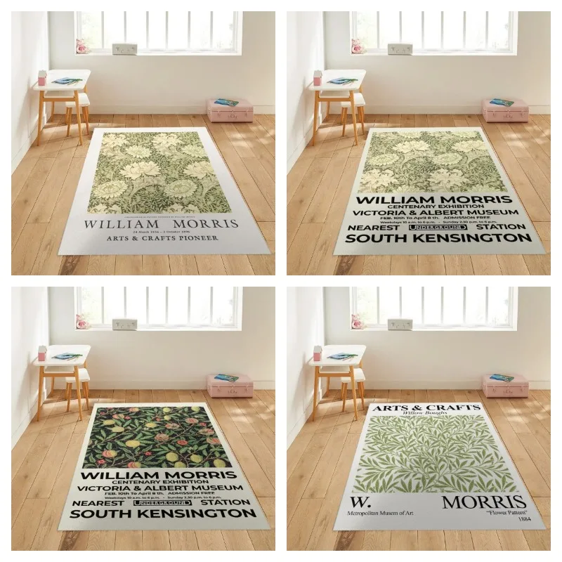 

William Morris Exhibition Poster Rug Art Nouveau Fabric Texture Background Poster Pattern Carpet Living Room Plush Decor Rug