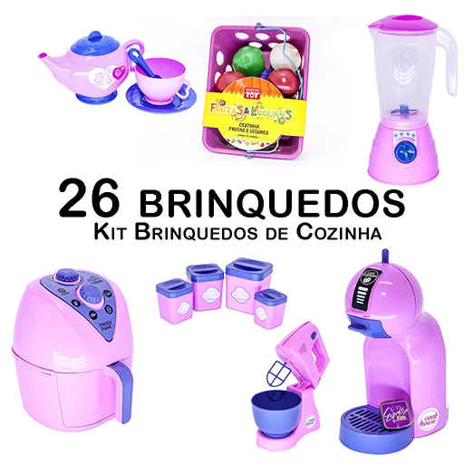 Children's Kitchen Market Air Fryer Blender Teapot 26 PCs