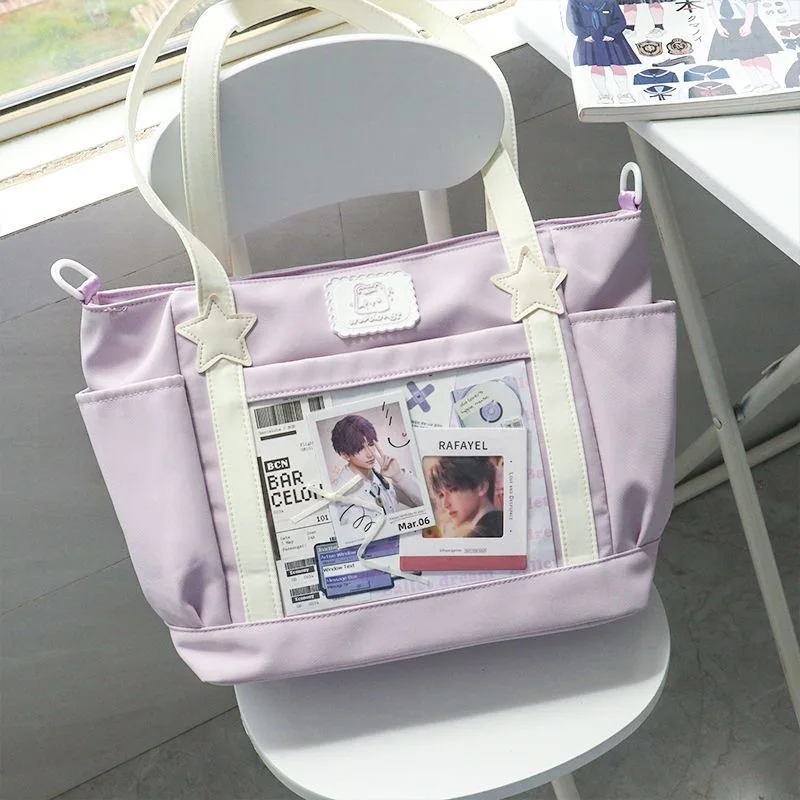 

Richme Vintage Women Tote Bags Casual Nylon Students Commute Crossbody Shoulder Bag Female Y2K Harajuku Transparent Bolso Mujer