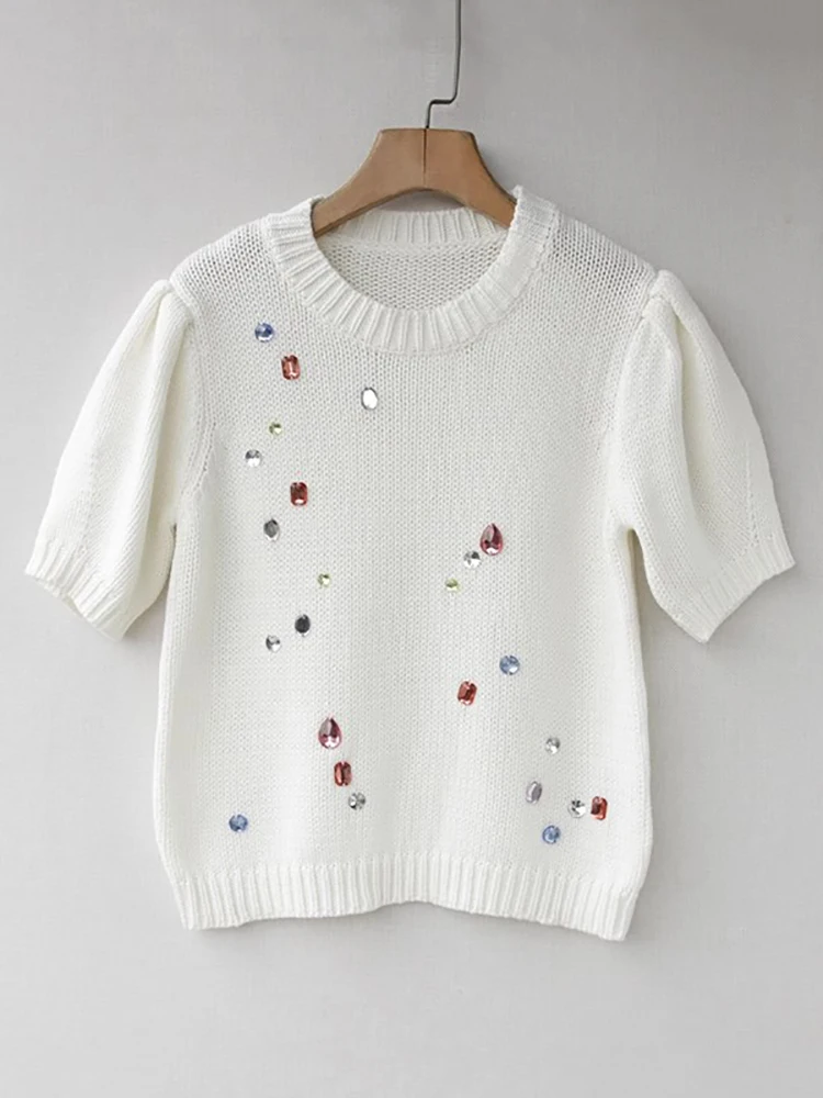 Runway Summer Elegant Desginer Sweater Short Sleeve Pullovers Female Fashion Brand Luxury Knitted Top C-006