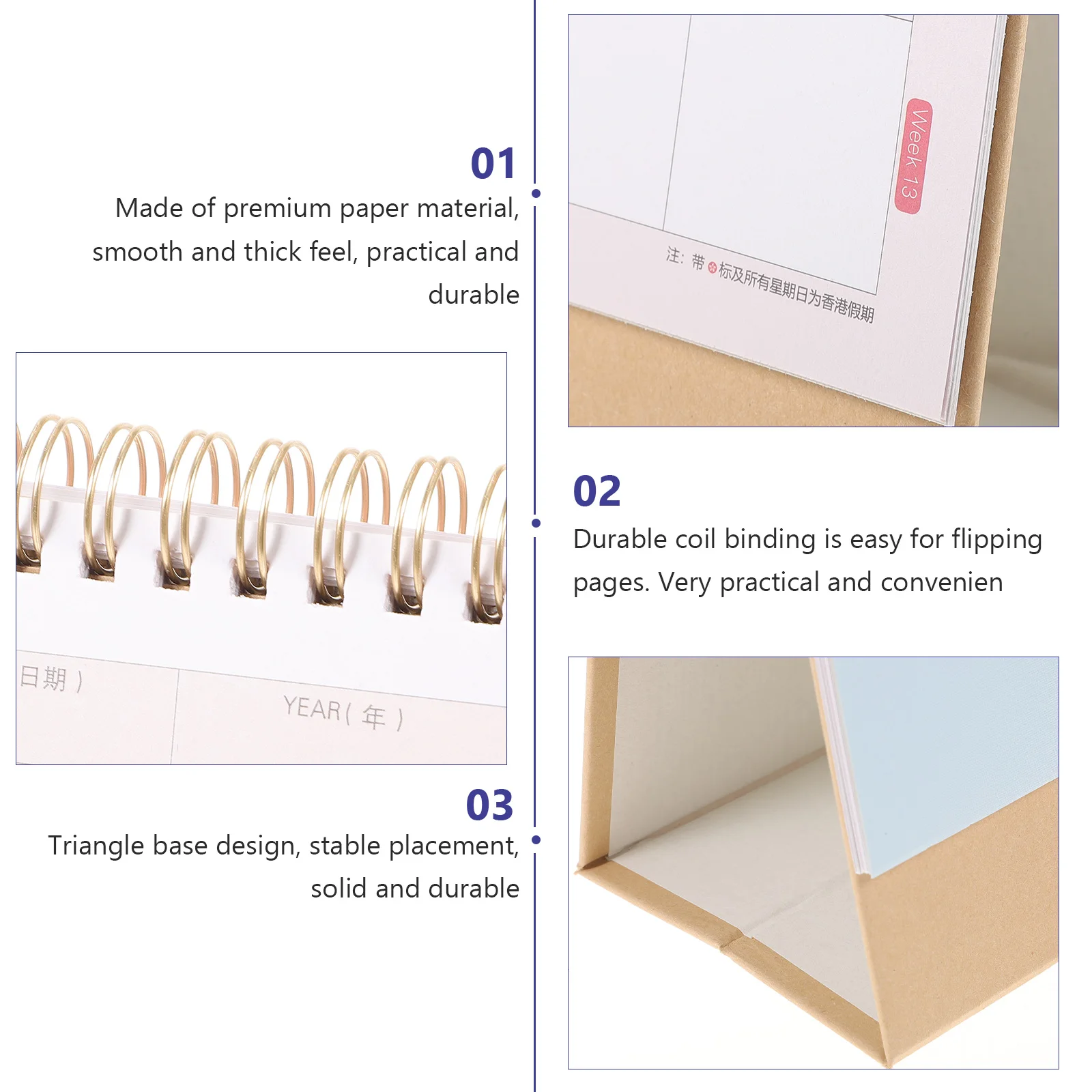 Large Grid Monthly Calendar Desk Paper Iron Blue Decorative Standing Office Home Tabletop Planner Scheduling Tracking Daily Life