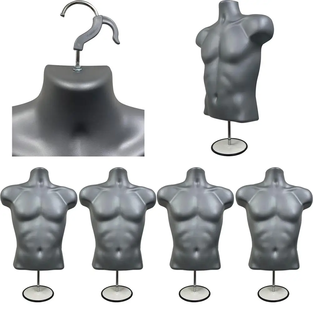 

2-Pack Gray Male Mannequins with Hollow Back, Metal Stand, Pole & Hanging Hook, S-M Sizes