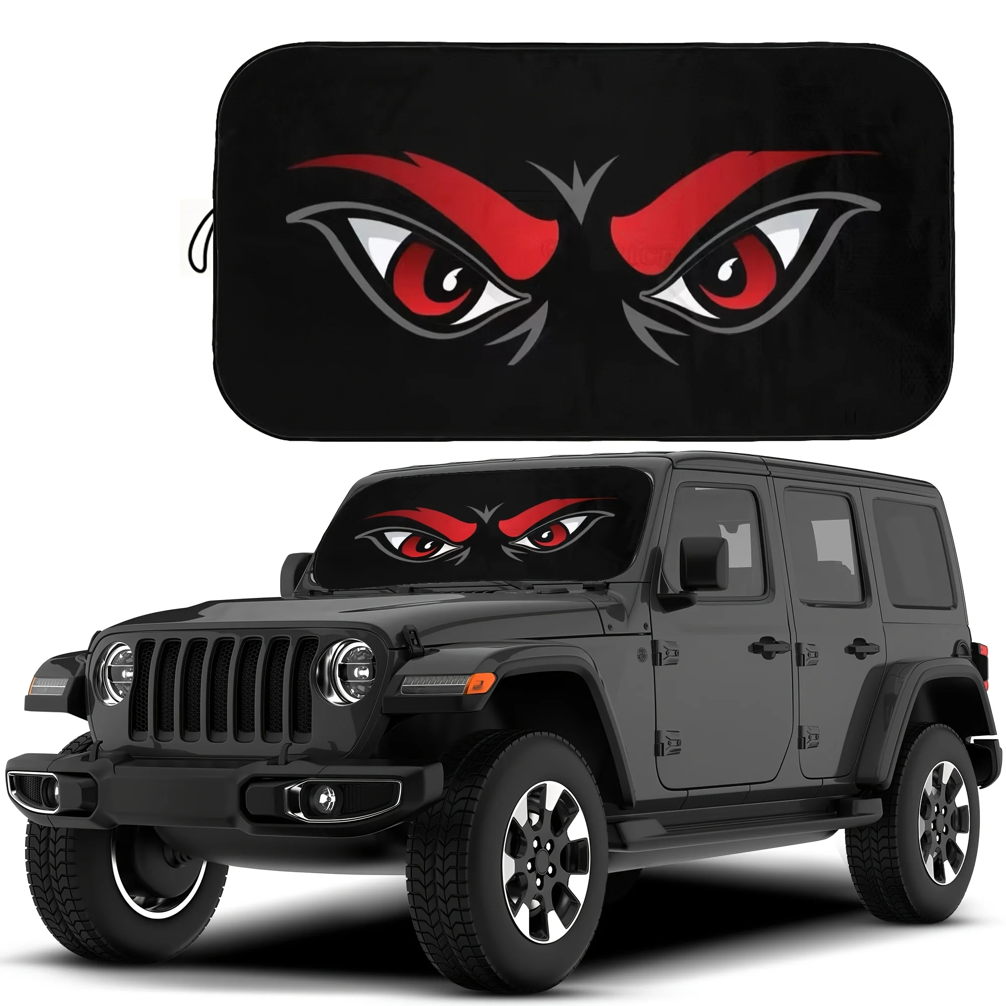 

Fit Car Sunshade With Bold Red Cartoon Eyes Design - Durable Polyester Front Windshield Protector For Cars, SUVs, Sedans, Vans,