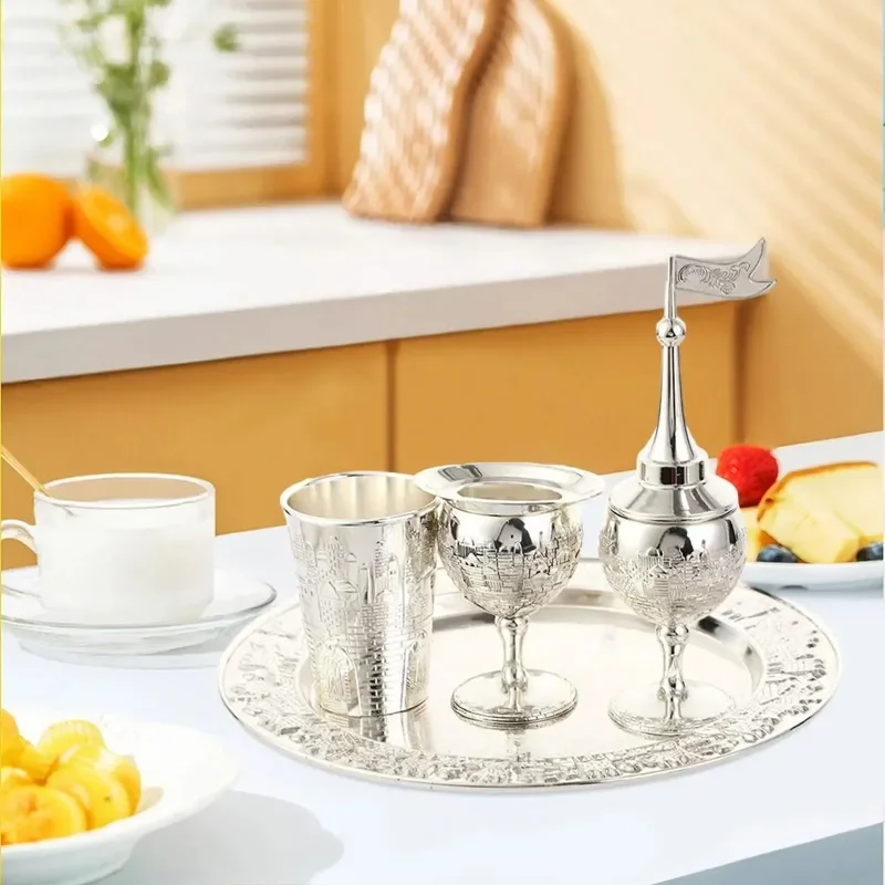 4-piece Set Vintage Style Wine Set Creative Wine Goblet Tray Festival Party Wine Utensils Art Barware Home Decor Exquisite Gifts