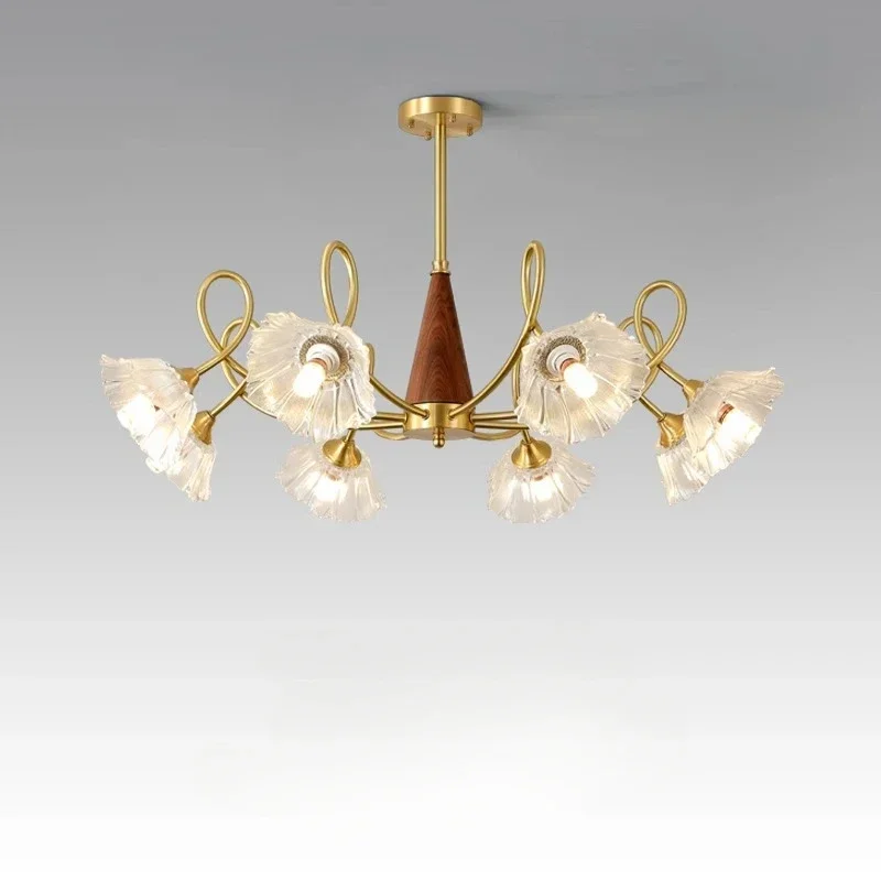 

GHEUVNJ French retro Nordic living room pendant light, all copper walnut wood, American minimalist bedroom and dining room ligh
