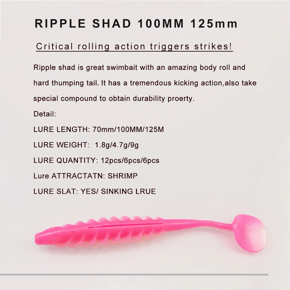 ESFISHING Angelköder Ripple Shad 100mm 125mm 70mm Weicher SwimBait Meeresangeln Plastikköder Hecht Barsch Pesca – Detail 1