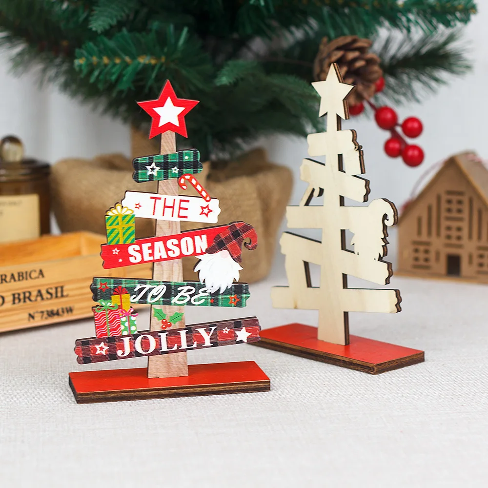 Christmas Decorations Wooden Christmas Tree Small Ornaments DIY Assembly Set Contains 2pcs Wood Diy Kids Christmas Gifts 2022