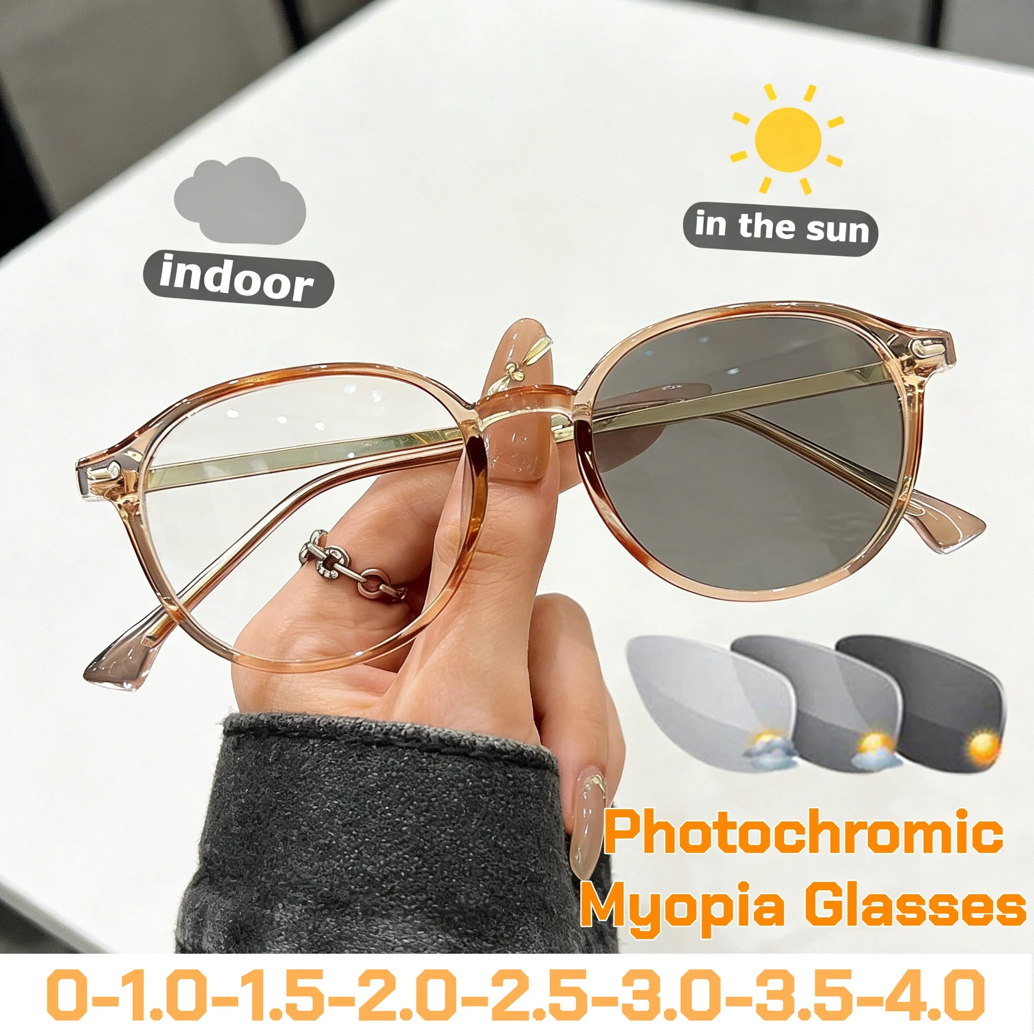 

New Stylish Color Changing Myopia Glasses for Women Men Outdoor UV Protection Anti Blue Light Photochromic Nearsighted Glasses