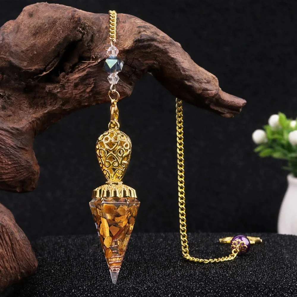 Péndulo de piedra de Aventurina verde, patrón de cono redondo curativo de radiestesia con cadena, patrón de columna Hexagonal, Pendulo espiritual de Reiki