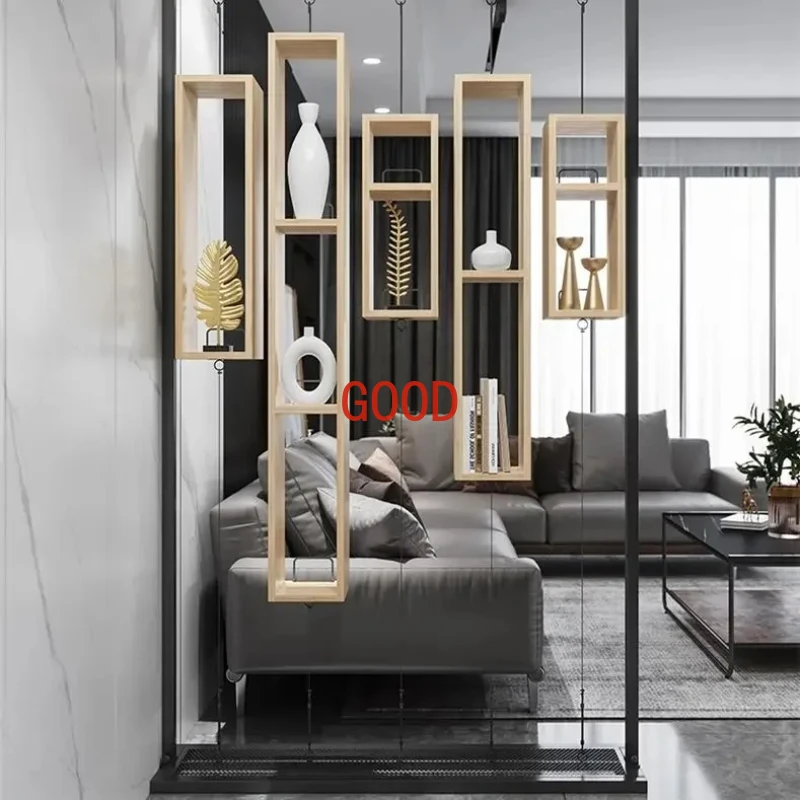 

Nordic Luxury Small Living Room Metal Wood Partition Simple Style Divider Creative Modern Floor Shelf Office Screen