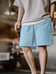 Summer New Fashionable Casual Shorts Solid Color Texture Large Pocket Loose Men's Pulling Rope Beach Pants