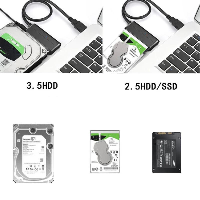 3 to USB 3.0 Cable Adapter Fit for 2.5 3.5 HDD/SSD, External Hard Drive Disk Reader Support 6Gbps High Speed Transmission