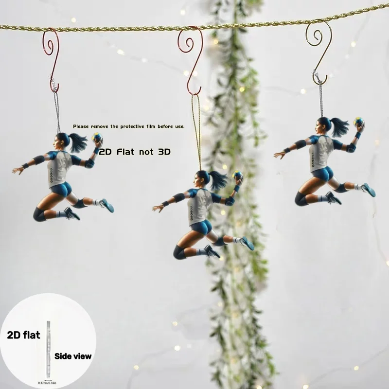 Vibrant Female Handball Player 2D Acrylic Flat Keychain for Bags Pendant Backpacks Sports Hanging Ornament Sporty Holiday Gifts