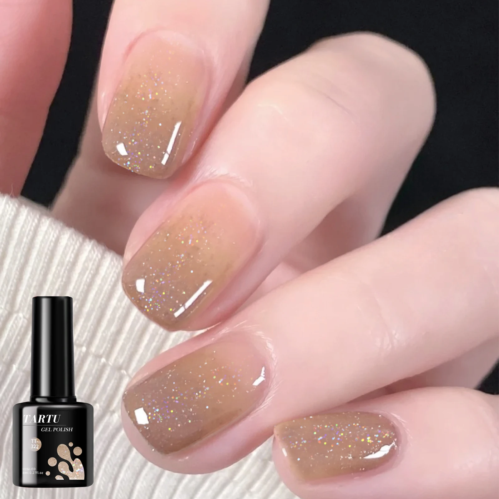 Esmalte de uñas de Gel holográfico con lentejuelas brillantes de color caqui, 8ml, LED extraíble/UV, lentejuelas brillantes de larga duración, salón de manicura para el hogar