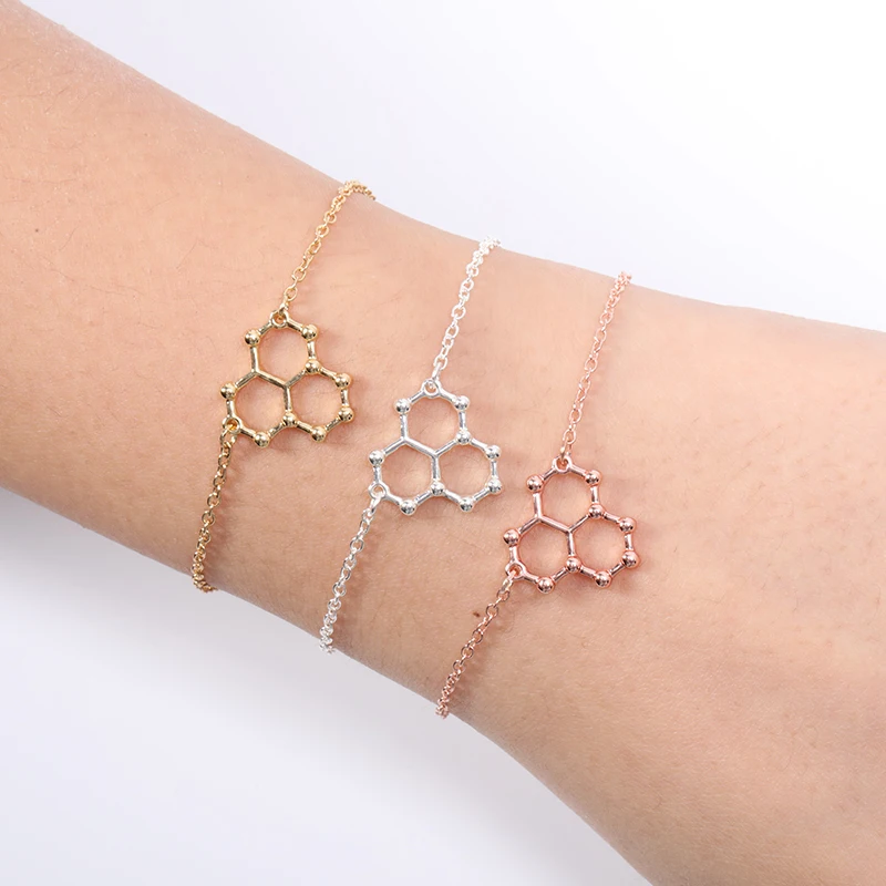 Daisy Graphene Carbon Fullerene Molecule Bracelet Water Chemical Structure Hormone Formula Serotonin Dopamine Molecular Charm