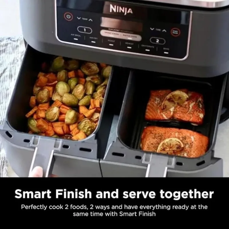 Ninja DZ201 Foodi 6-in-1 2-Basket Air Fryer with DualZone Technology, 8-Quart Capacity, and a Dark Grey Stainless Finish