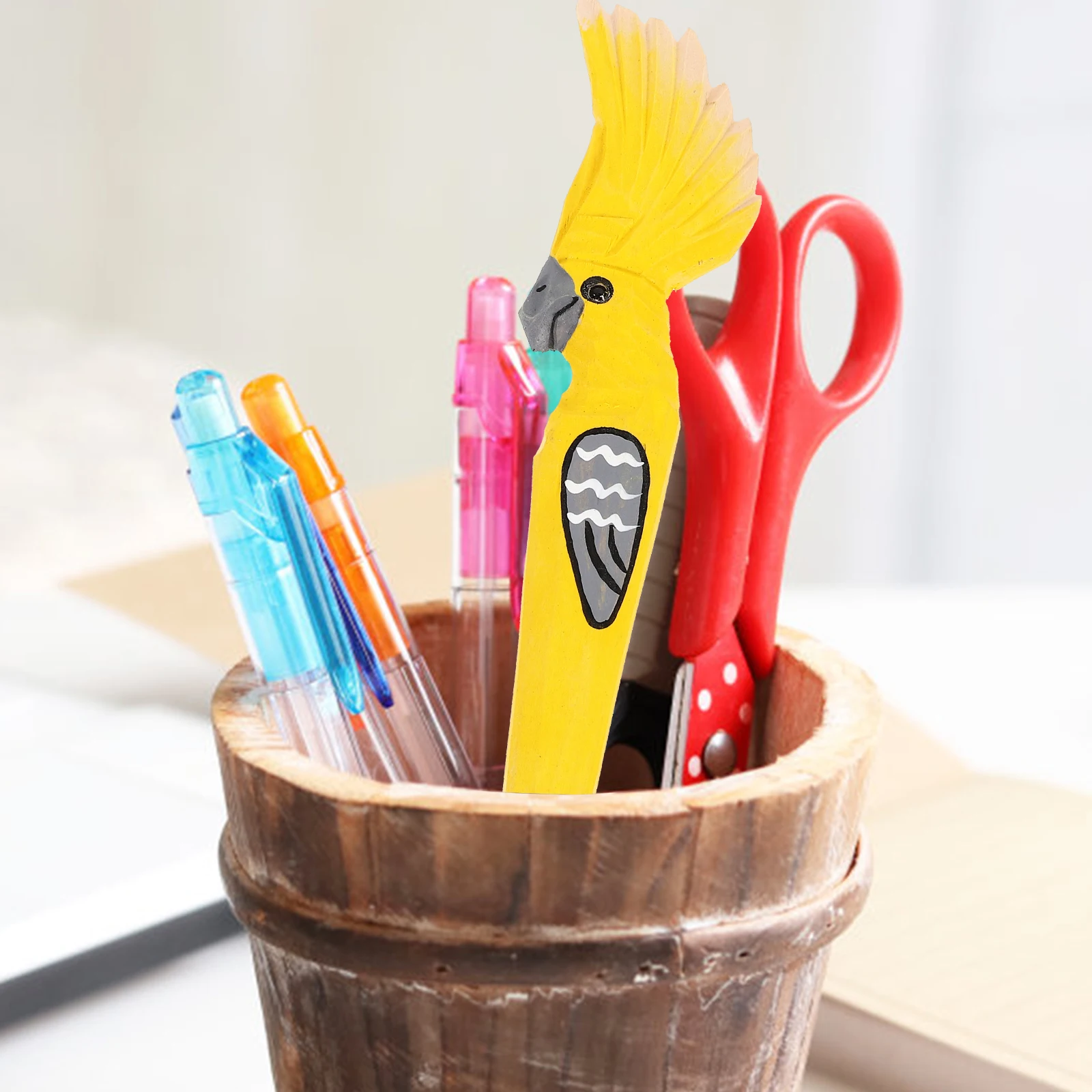 

4 Pcs Ballpoint Pen School Hand Wood Pens Fun Decorations Carving Cartoon Student
