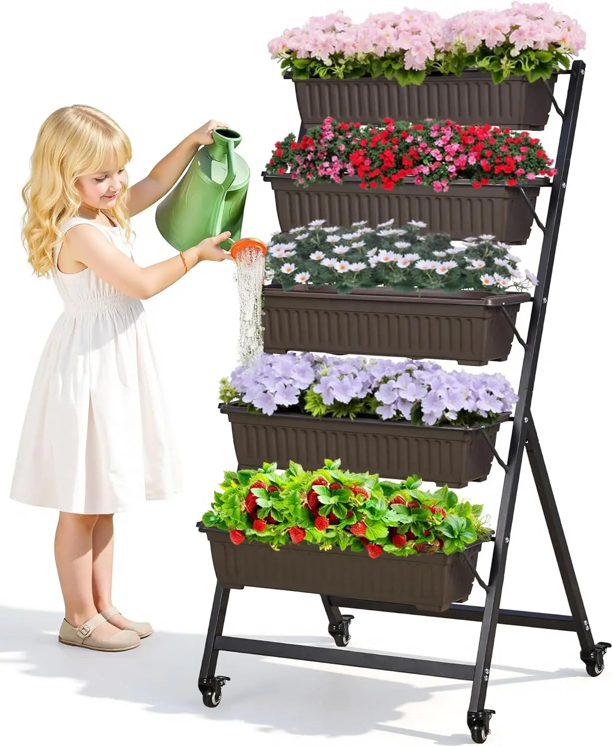 

5-Tier Vertical Garden Bed, Freestanding Elevated Raised Garden Planter with 5 Garden Planter Boxes, Lockable Caster Whe