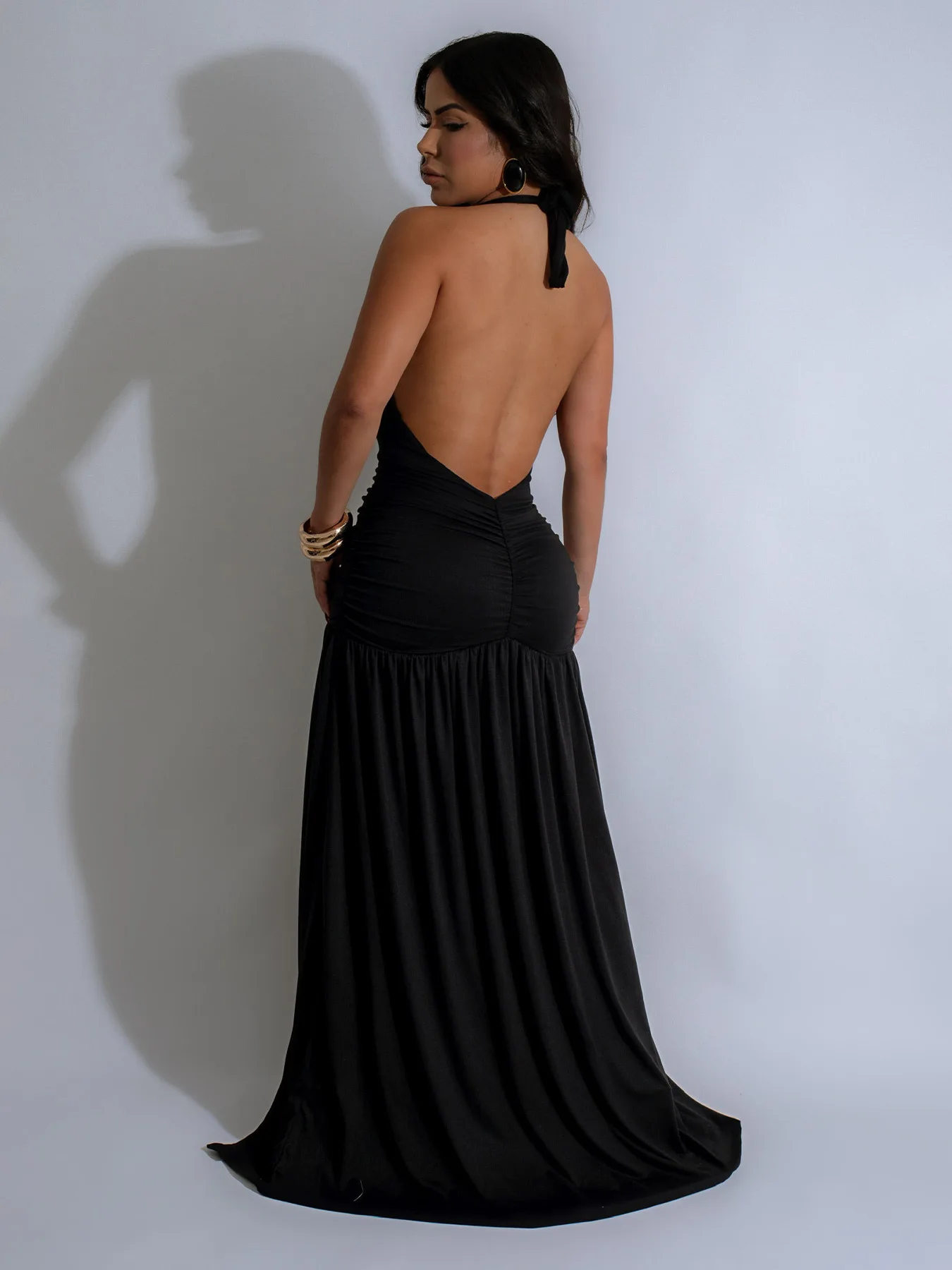 สามน้องสาว 2025 ฤดูร้อนแฟชั่นเซ็กซี่ElegantวันเกิดParty Holiday Promเสื้อผ้าผู้หญิงสีทึบBacklessชุดยาว