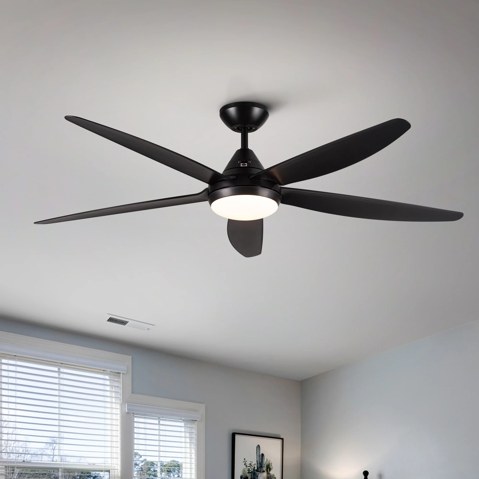 56 In Intergrated LED Ceiling Fan Lighting with Black ABS Blade